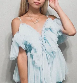 Sky Blue Ruffle Top thumbnail 1