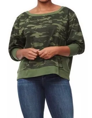 Good American Women’s Green Off The‎ Shoulder Camo Sweatshirt Size 4 thumbnail 1