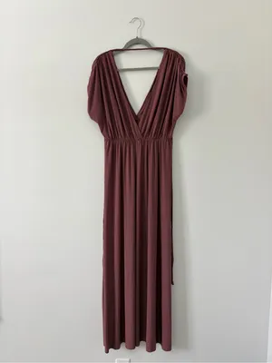 MISA Los Angeles Cap Sleeve V Neck Braided Tie Back Flowy Boho Maxi Dress NWT Rose Brown Sm thumbnail 5