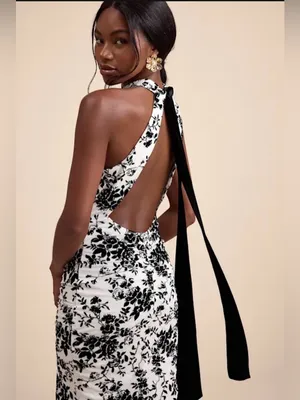 Lulus Steliana White And Black Velvet Burnout Cutout Maxi Dress - Size XS thumbnail 2