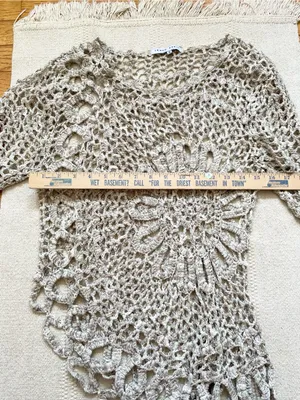 Vintage 1970s Style Crochet Knit Asymmetrical Top Size M Flare Sleeve Boho Fairy thumbnail 4