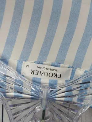 Ekouaer Striped Blue & White Satin Preppy Button-Up Pajama Set thumbnail 2