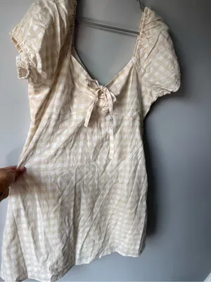 Lulus Love Sweetly Beige Gingham Puff Sleeve Mini Dress Checkered Beige White XL thumbnail 6
