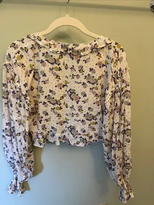 Free People Pastel Floral Ruffle Crop Top thumbnail 4