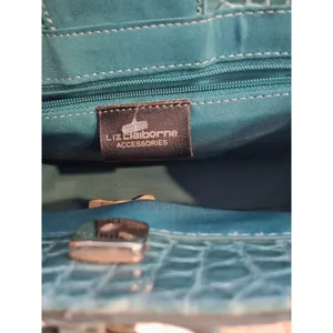 Liz Claiborne NWOT Accessories Teal Croc Embossed Mini Handbag Bow & Tassel thumbnail 3