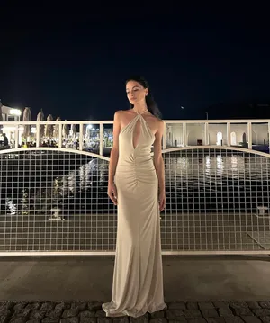 Zara dress gown fitted maxi bodycon Gray Halter formal evening wedding thumbnail 12
