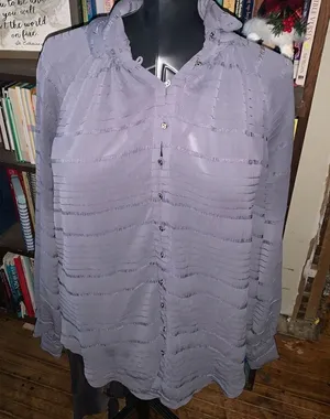 Featherbone Anthropologie Marietta purple M flowy button down top thumbnail 1