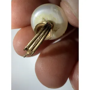 Vintage Signed 80s 90s‎ Ciner Faux Pearl Cabochon Gold Tone Clip-on Earrings thumbnail 3