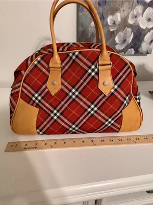 Vintage Burberry Blue label nova red plaid Boston Bowling Bag canvas leather thumbnail 5