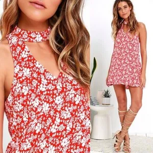 Lulus Lean Close Floral Print Swing Dress in‎ Red Size Extra Small thumbnail 3