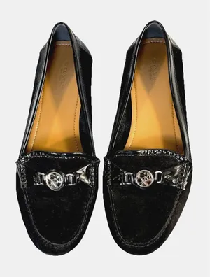 Coach Fonda A2934 Loafers 10B Black Suede Patent Leather Logo Driving Loafers thumbnail 1