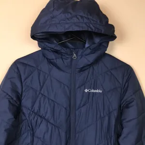 Columbia Women’s Omni-Heat Puffer Sherpa Lined Hood Navy Blue Zip-Up Jacket thumbnail 2