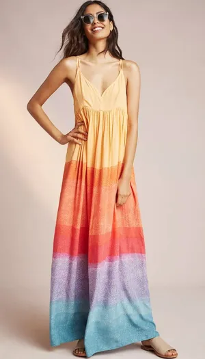 Anthropologie‎ Carla Weeks Setting Sun Maxi Dress XS Multicolor Ombre Boho Artsy thumbnail 1