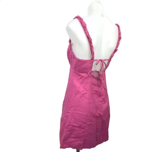 Zara Pink Square Neck Sleeveless Lace Up A-Line Flare Cami Tank Mini Dress Sz M thumbnail 2