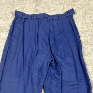 J Jill Pants Womens 12 Tall Linen Wide Leg Stretch Waist Casual Blue Belted thumbnail 7