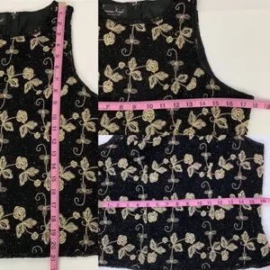 Laurence Kazar Silk Beaded Top Size Large Floral Embroidered Sleeveless Sz L thumbnail 7