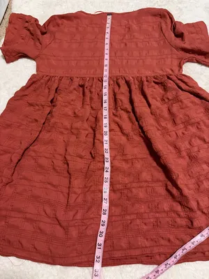 Nordstrom Rack 5/$30 🎈 medium Rust Terracotta Textured Faux-Wrap Babydoll Dress thumbnail 3