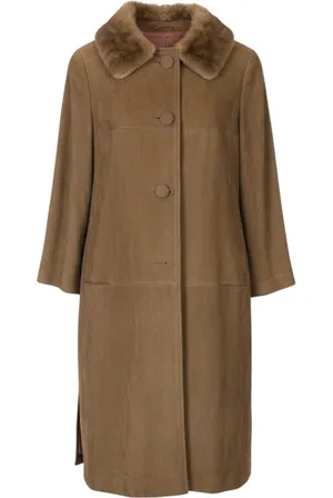 Vintage Annshire Original Suede Coat Faux Fur Collar Tan Brown 60s Union made thumbnail 1