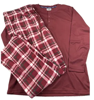 Isotoner Men's Size XL PJ Sleep Set Henley‎ Thermal Top Fleece Pants Plaid Cozy thumbnail 1