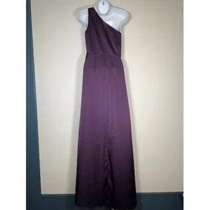 Birdy Grey One Shoulder Maxi Dress Purple Satin Slit Gown Bridesmaid Small thumbnail 3