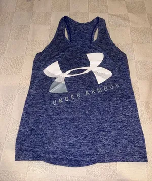 Under Armour Navy Heather Racerback Tank with White Logo thumbnail 1