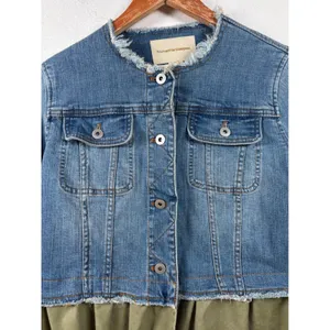 Pilcro and the Letterpress Small Denim Jacket Olive Green Ruffle Hem‎ Womens thumbnail 4
