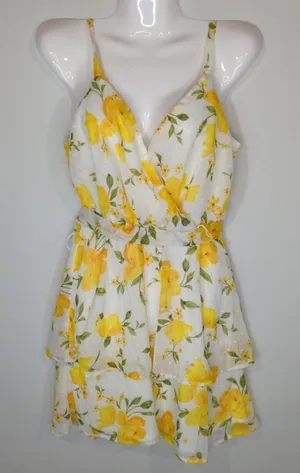 Crystal Doll White &‎ Yellow Floral Belted Mini Dress SMALL NWT Cottage Prairie thumbnail 1