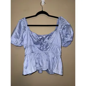 ASTR The Label Light Blue Puff Sleeve Tie Front Peplum Milkmaid top L Coquette thumbnail 2