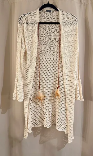 Earthbound Cream Crochet Open-Front Women's Sweater Cardigan thumbnail 1