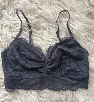 PINK Victoria’s Secret Gray Lace Longline Bralette Small thumbnail 1