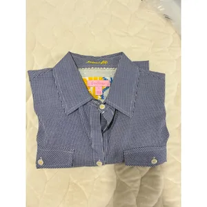 Lilly Pulitzer‎ Button Down Shirt Gingham Print Long Sleeve Top Womens Small thumbnail 6