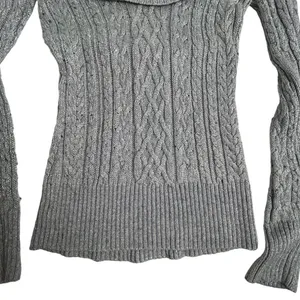 White House Black‎ Market Silver Gray Cable Knit Cowl Neck Sweater Size S thumbnail 10