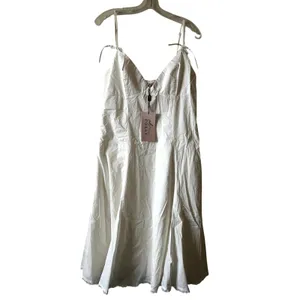 Oh Polly Mallory Bow-Detail A-Line Midi Dress in White Size 14 New thumbnail 4