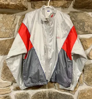 ASICS Vintage Grey/Orange Thin Lightweight Windbreaker Jacket w/ Embroidered Logo thumbnail 1