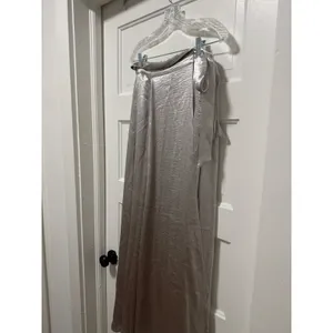 re:named Silver Metallic High Slit Maxi Wrap Skirt Small Evening Party size sm thumbnail 11
