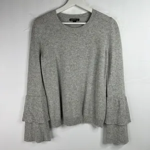 J.Crew Small Sweater Gray Tiered Bell Sleeve Crew Neck Heathered Knit Pullover thumbnail 5