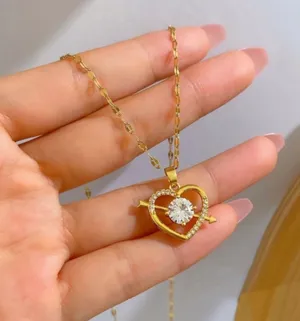 18K Gold Plated CZ Cubic Zirconia Love Heart Pendant Necklace for Women thumbnail 3