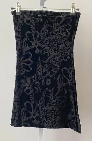 Tiger Mist‎ XS Black Strapless Mini Dress Burnout Velvet Mesh Floral Goth Witchy thumbnail 1