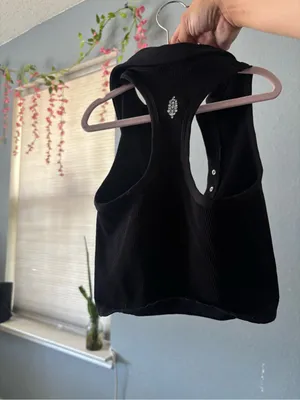 Black Ribbed Sleeveless Polo Crop Top - Women free people thumbnail 2