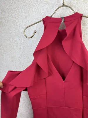 Free People Raspberry Cold Shoulder Ruffle Mini Dress - Size - Medium - NWT thumbnail 3