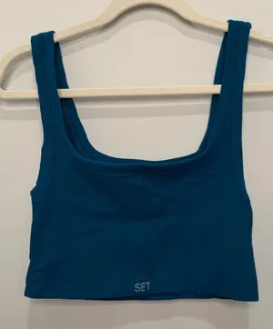 SET Active Teal Ribbed Square Neck Sports Bra Crop Top Womens XL thumbnail 1