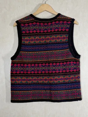 Erika Classics Women’s Vintage 90s Ramie Cotton Cardigan Vest in Fair Isle M thumbnail 4