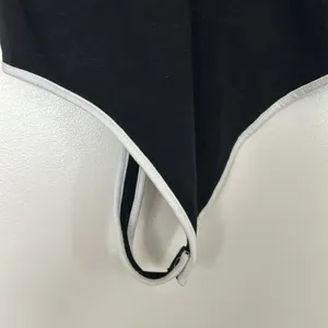 EXPRESS Black Tipped Low Cut Bodysuit, Medium thumbnail 3