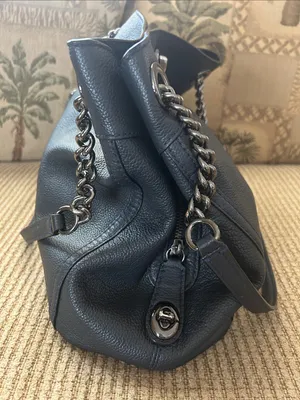 Coach Edie Turnlock Dark Navy Blue Pebbled Leather Shoulder Bag w/ Chain Straps thumbnail 3