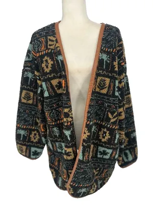 Acoa Sherpa Cardigan Jacket Boho Outdoor Oversized Hiking Women's Size‎ Large thumbnail 1