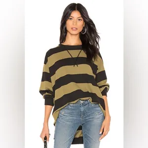Free People Surfin On Your Stripes Sweater Top High Low Oversized Moss Size XS/S thumbnail 9