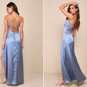 LULUS Prom Wedding Bridesmaid Sexy Satin Open Tie Back Elegant Maxi Dress thumbnail 3