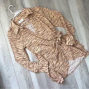 Onia Printed Dress cotton animal wrap shirt mini womens Orange small resortwear thumbnail 3
