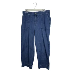 Tommy Hilfiger Denim Pants Women M Blue High Rise Wide Leg Pleated Cropped Jeans thumbnail 2
