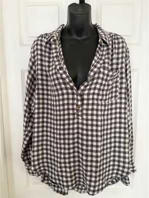 Anthropologie black and white gingham button front shirt thumbnail 6